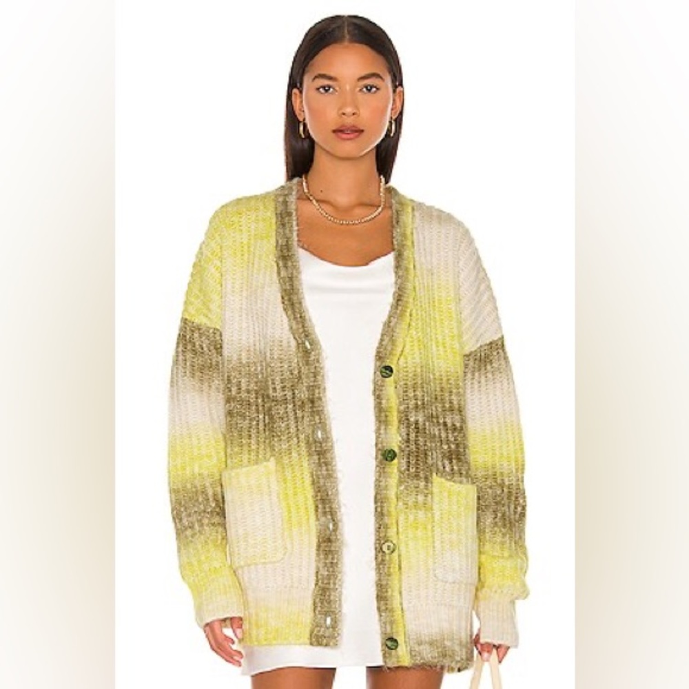 For Love & Lemons Celeste‎ Chunky Knit Cardigan Womens M Yellow Ombre Boo Hippie